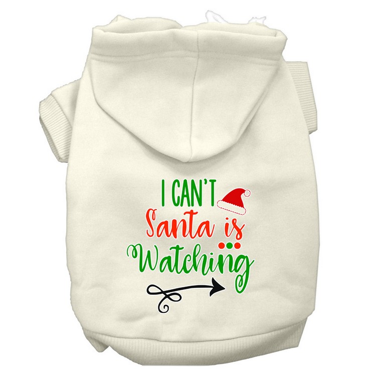 I Can't, Santa is Watching Screen Print Dog Hoodie Cream XXXL